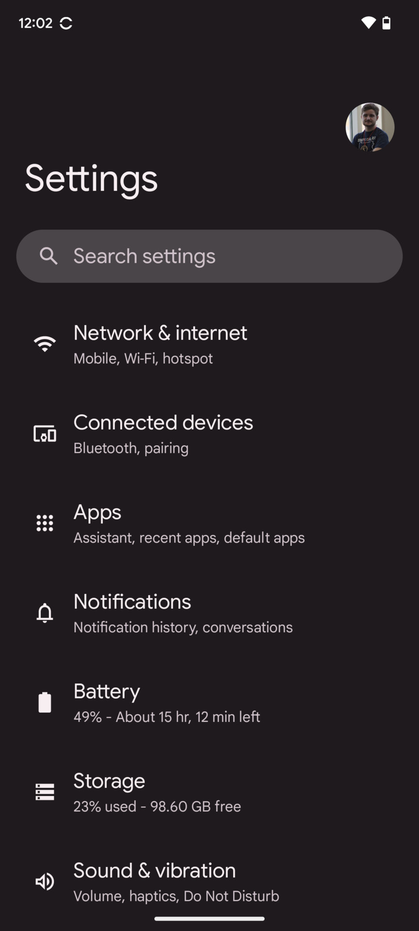 pixel 7a settings menu