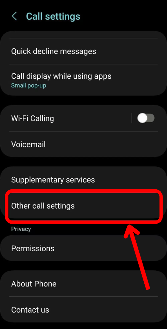 android mobile settings other call settings