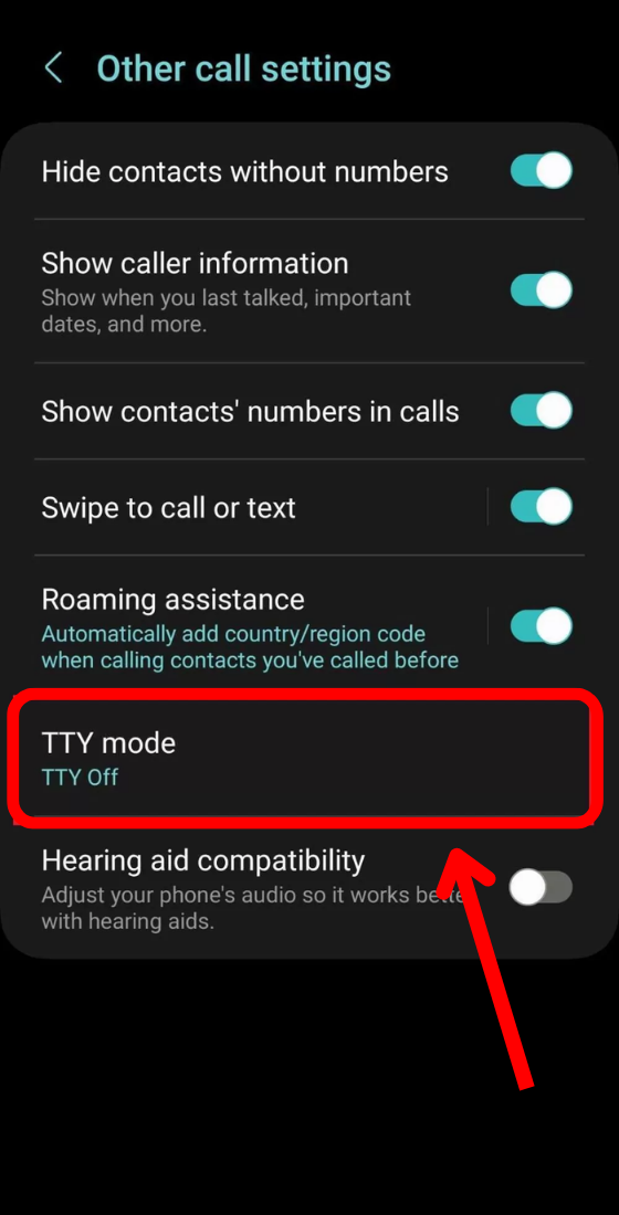 android mobile settings other call settings TTY mode