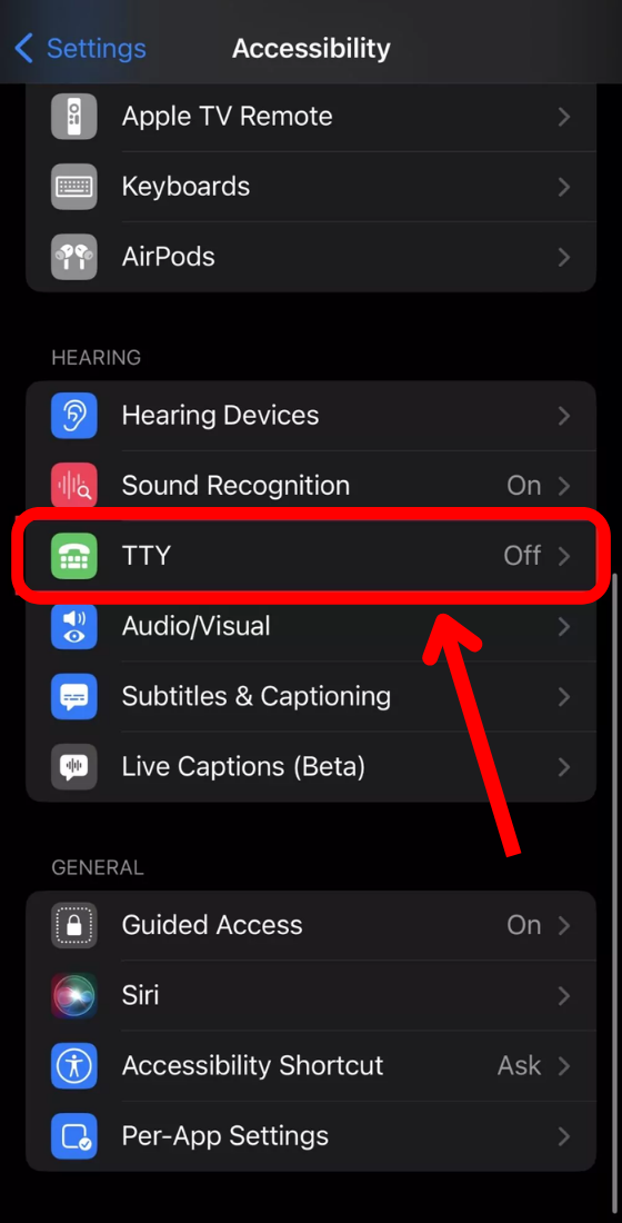 iphone settings accessibility tty