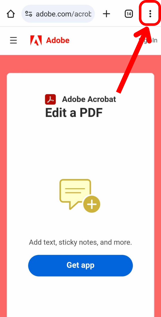 android adobe acrobat pdf editor website three dots button