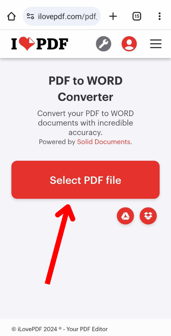 ilovepdf website select pdf file button