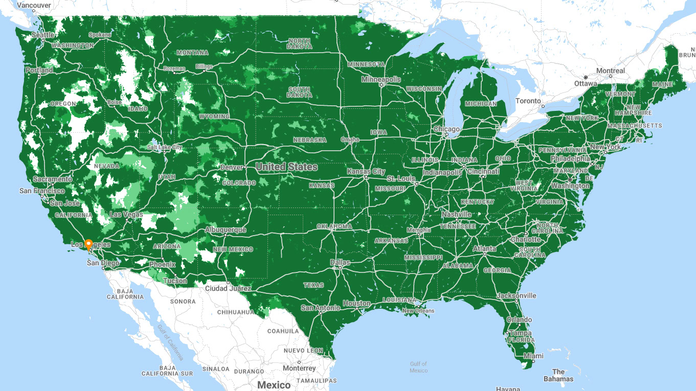 Google Fi Wireless coverage map from May 2024