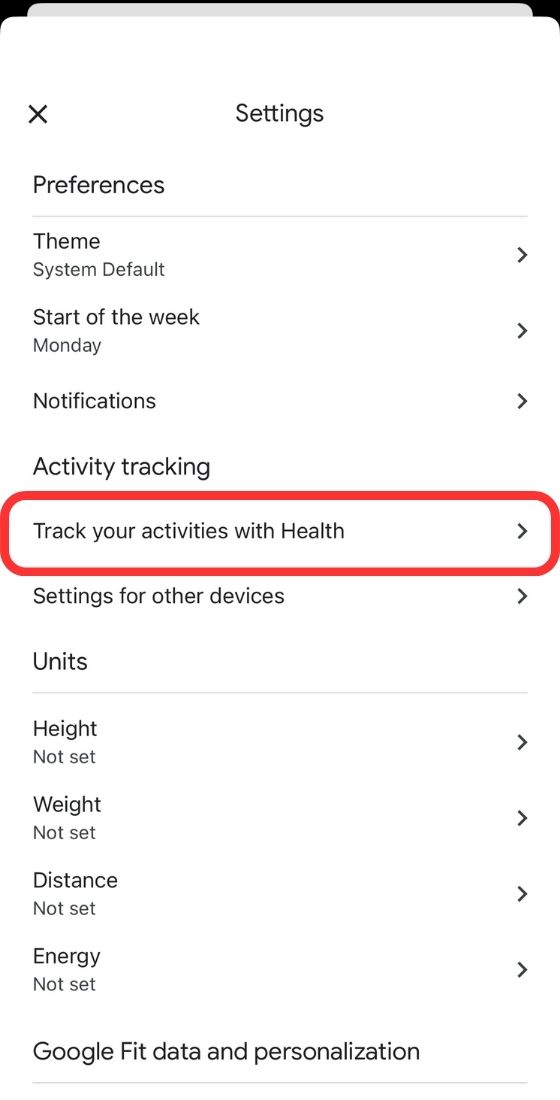 Google Fit activity tracking