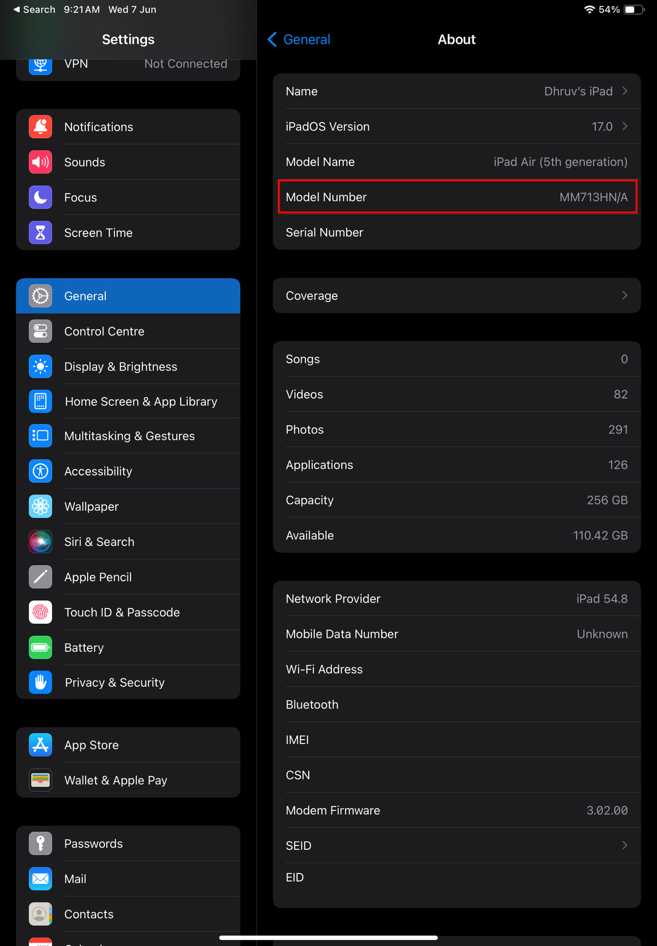 How to check your iPad model number in the settings 2