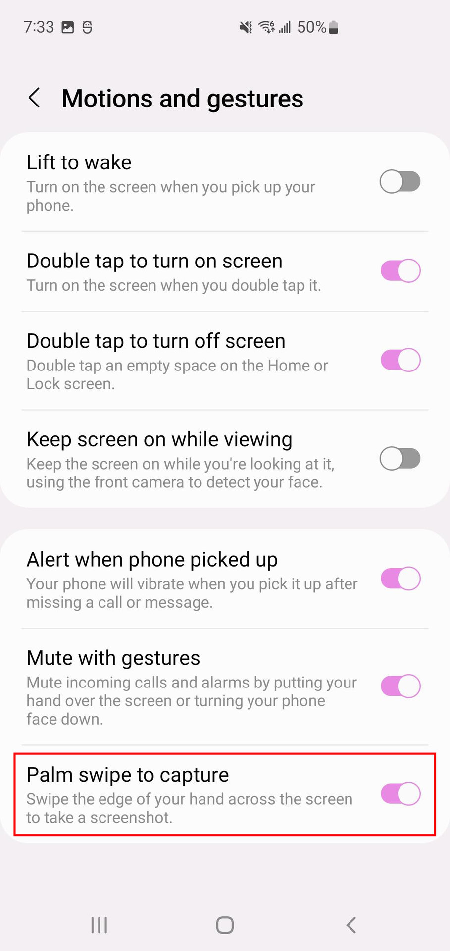 How to enable Palm swipe on Samsung 3