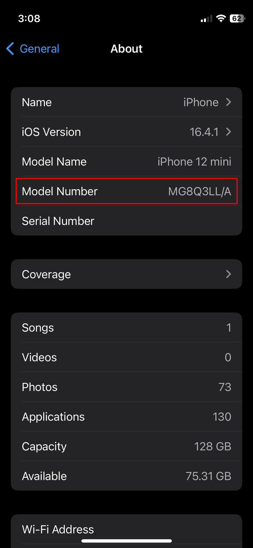 How to find my iPhone model number in the settings 3