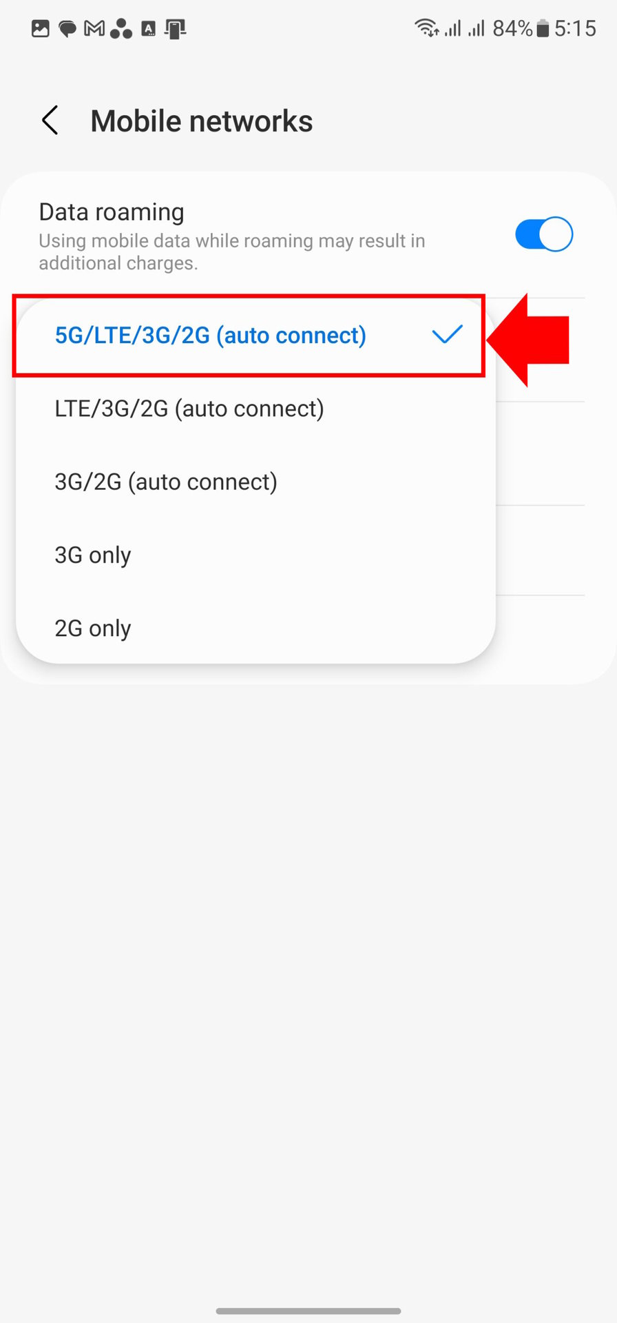How to set preferred network type to 5G on Samsung Galaxy phones 4