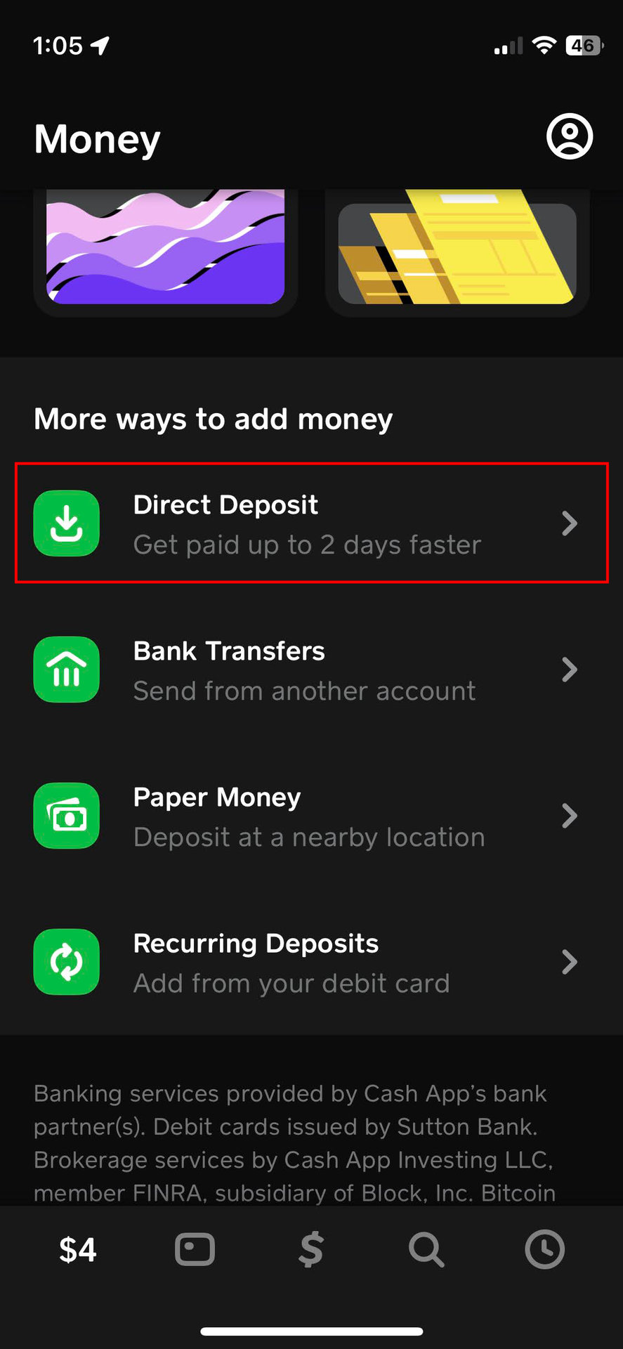 How to set up direct deposit on Cash App using Automatic Setup 2