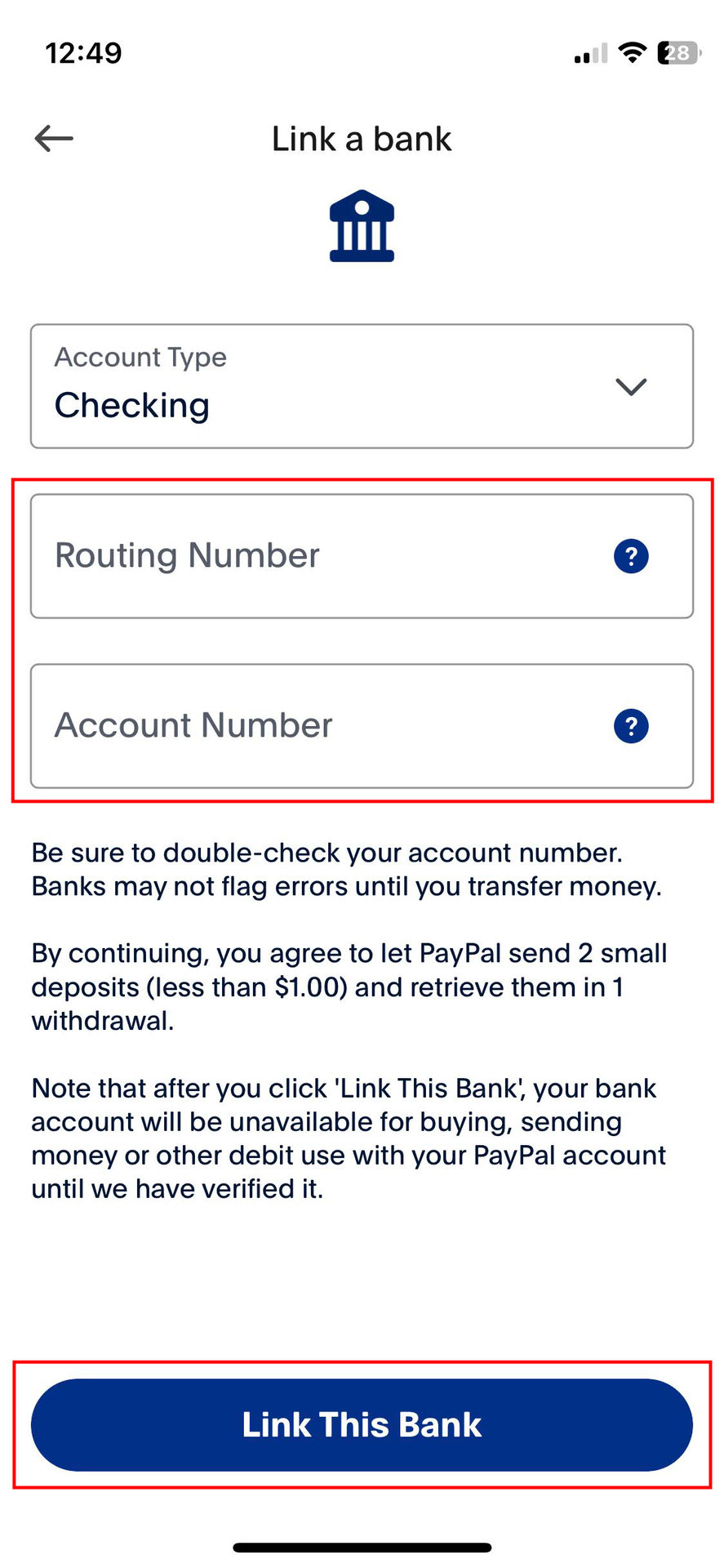 Link your Cash App bank account to PayPal and transfer money directly 5