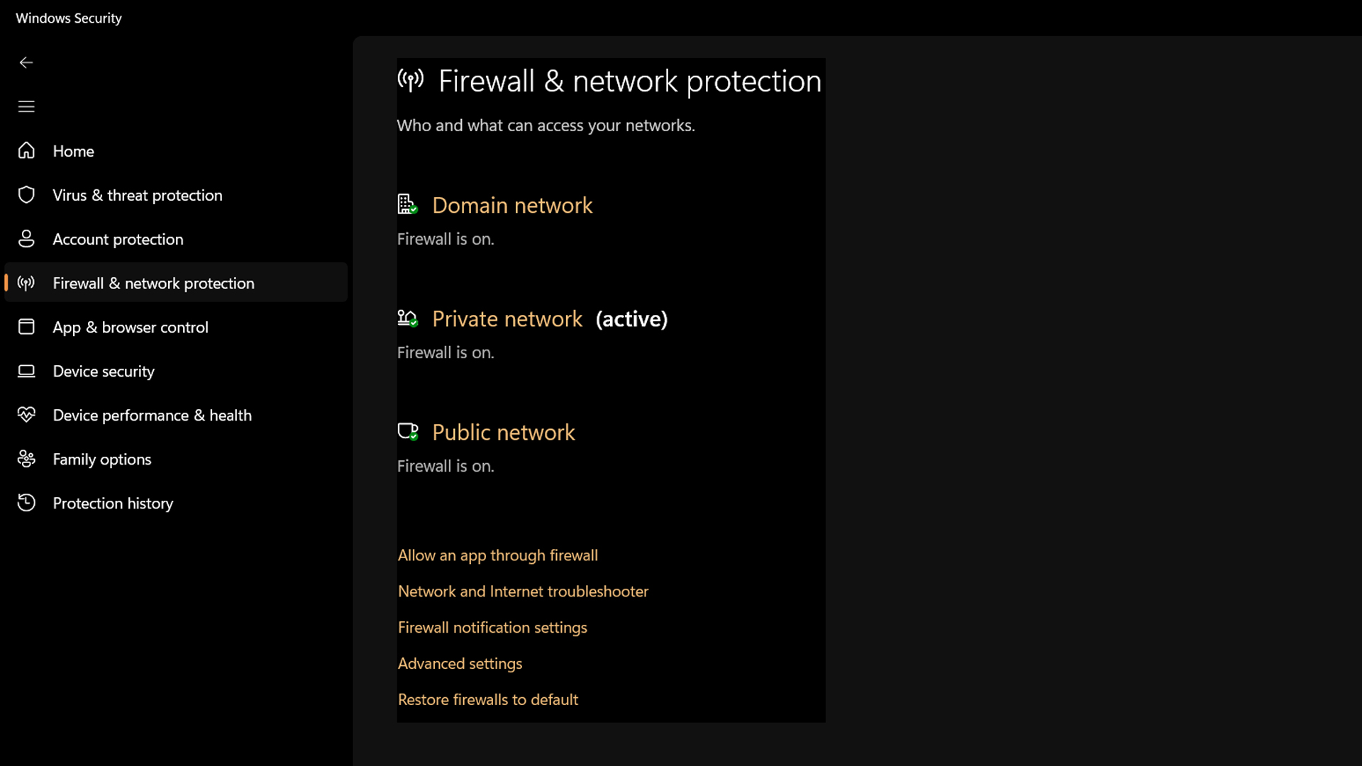 Microsoft Defender firewall settings