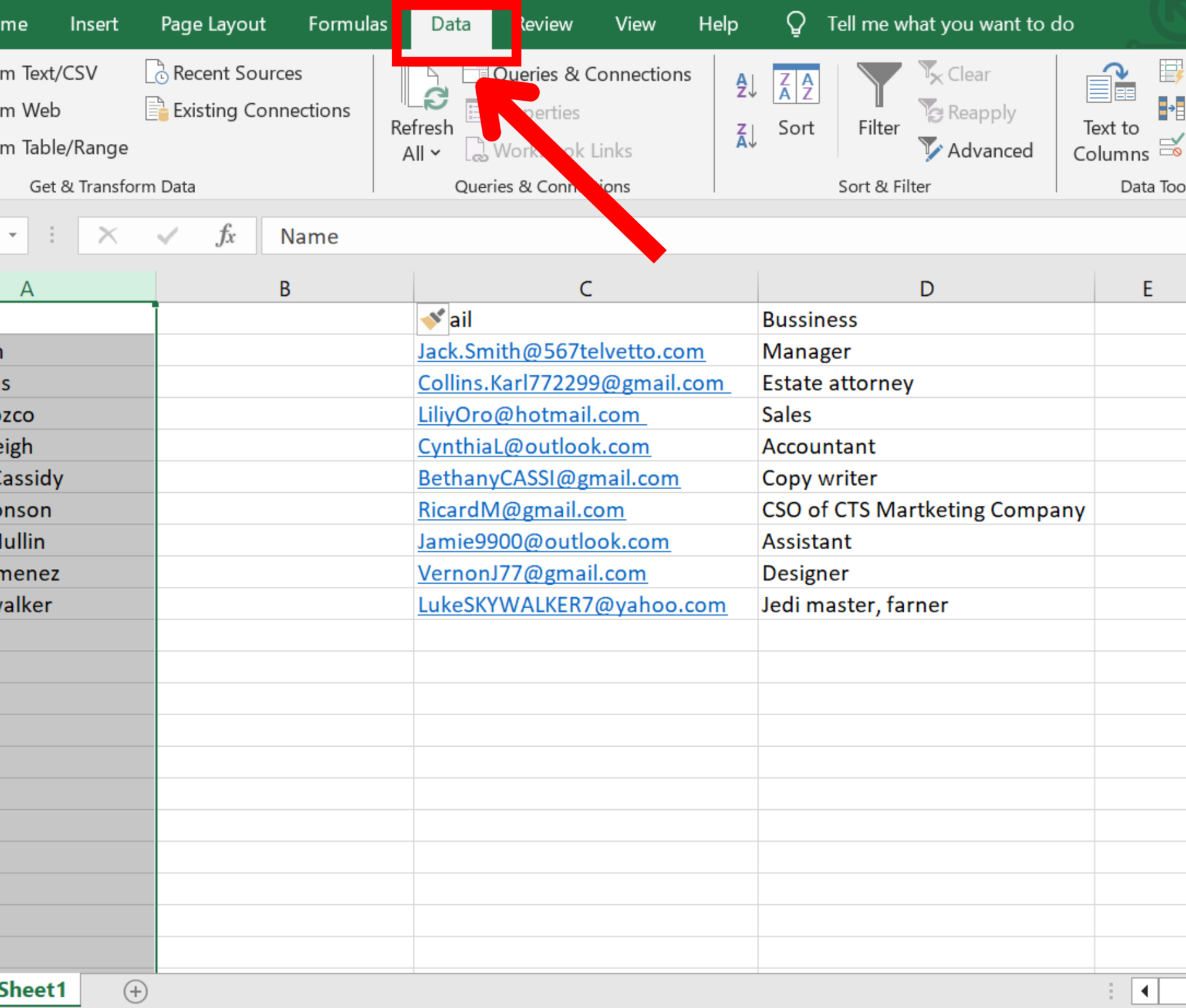 Microsoft Excel Data tap