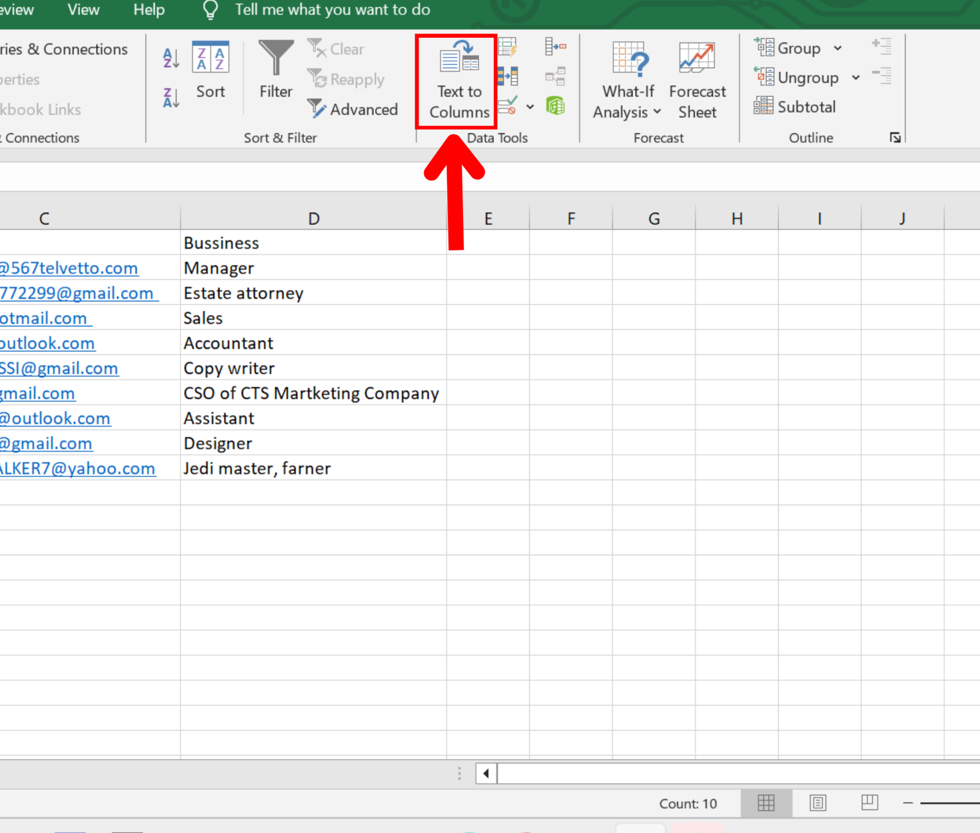 Microsoft Excel Text to Columns