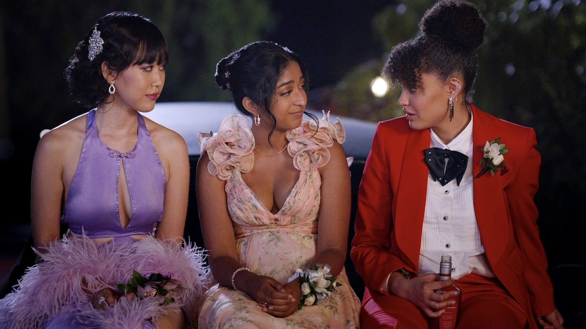 Three teens outdoors at prom in Never Have I Ever season 4 - best new streaming shows