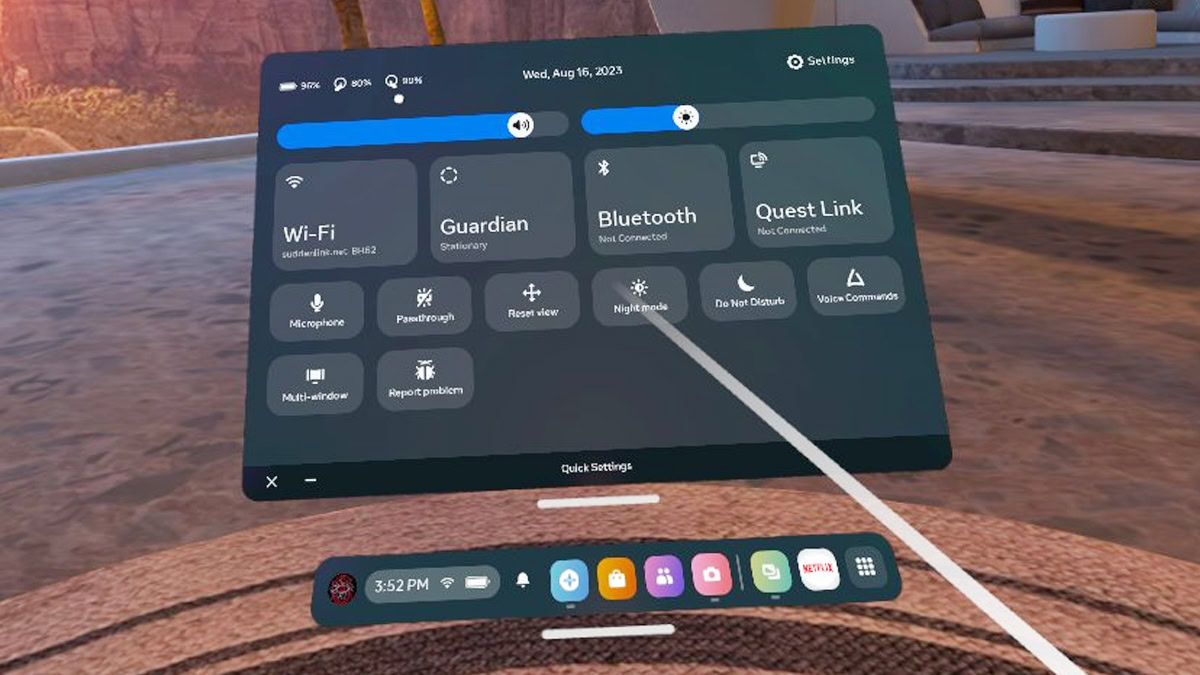 Quick Settings on the Meta Quest 2