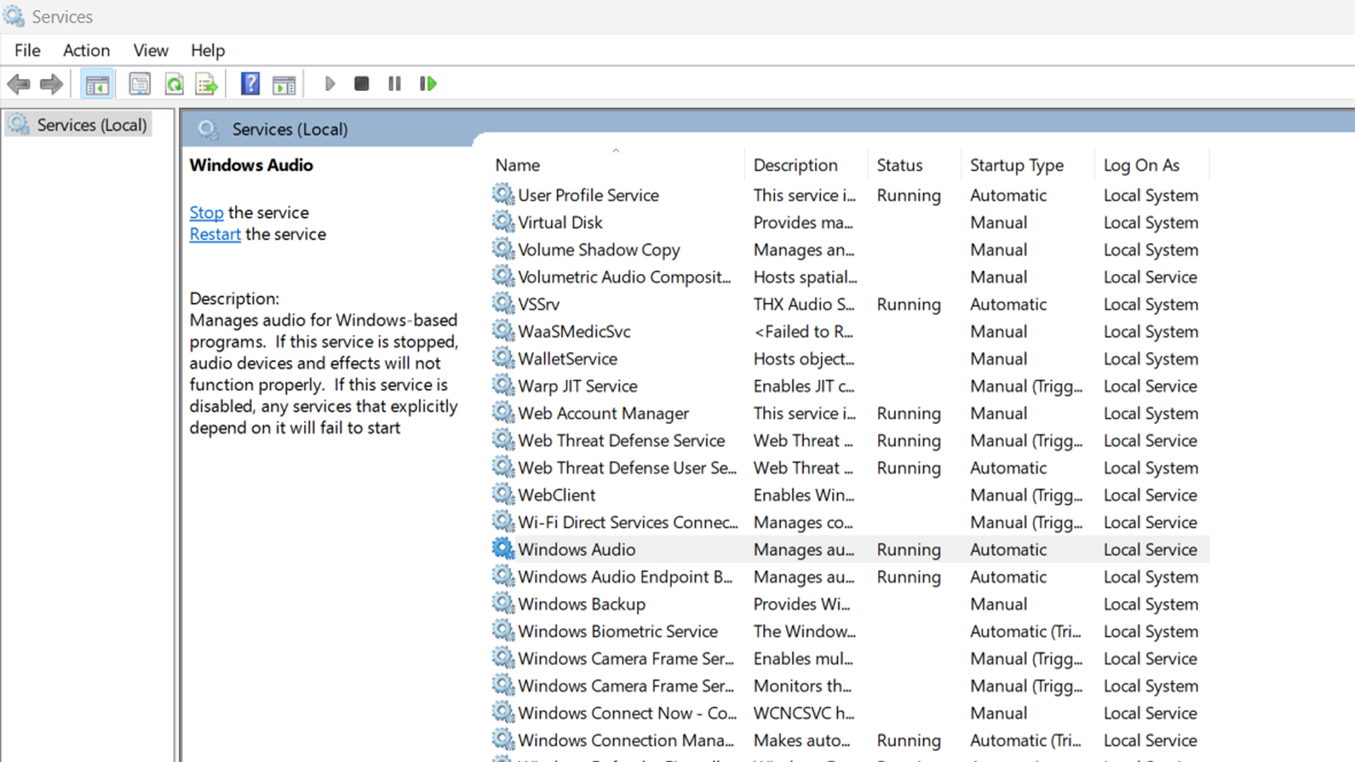 Windows Audio in Windows 11 services