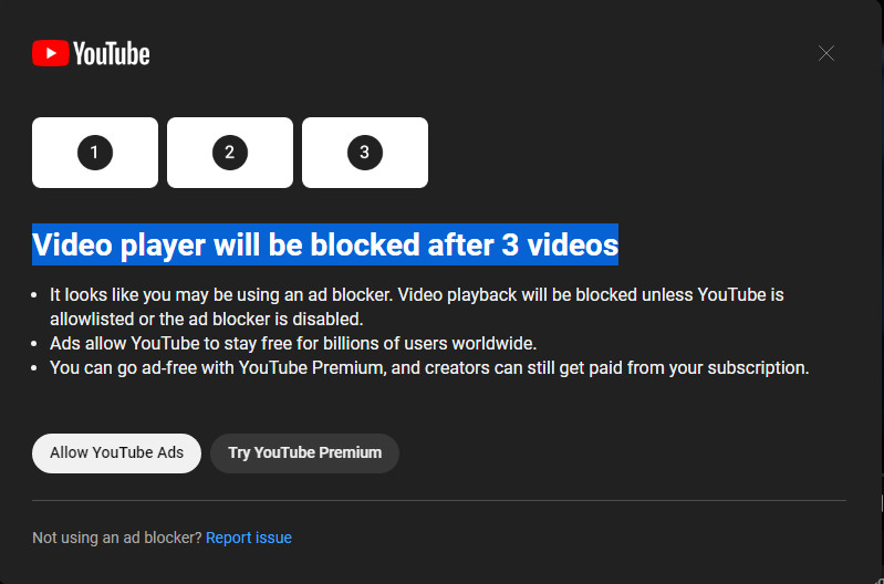 YouTube ad blocking three strikes policy Reddit n Me