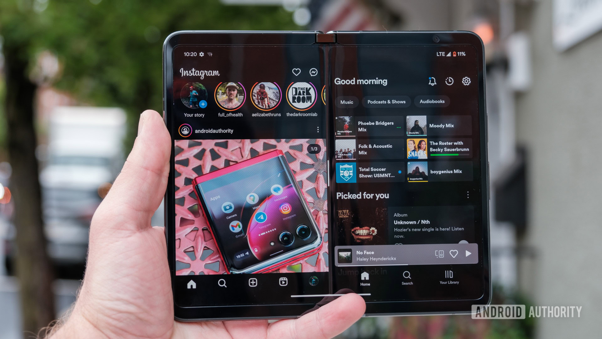 google pixel fold multitarea instagram y spotify