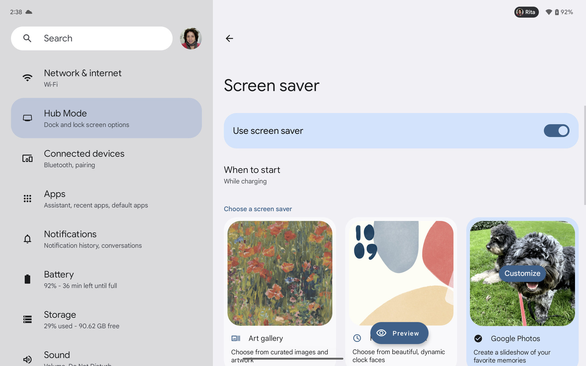 google pixel tablet screenshot settings hub mode screensaver