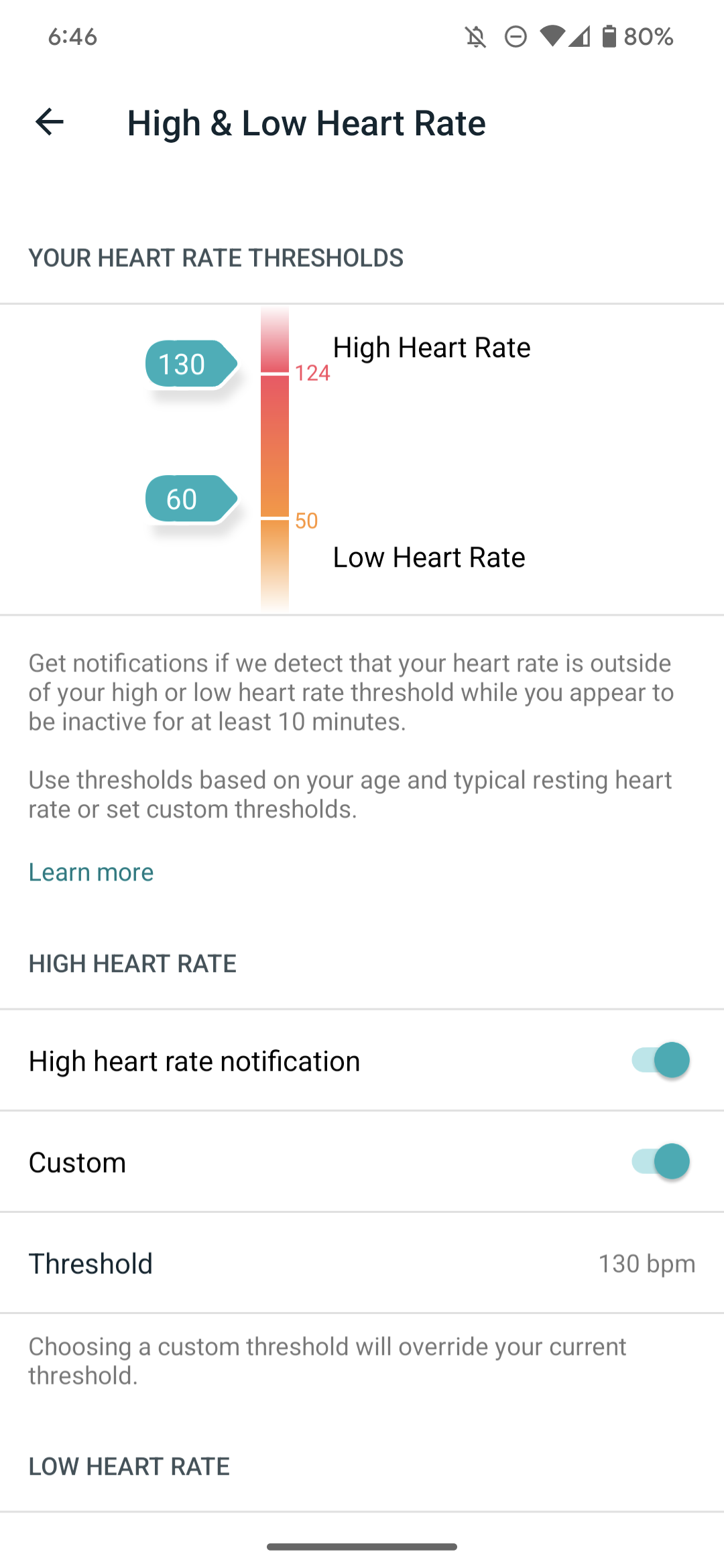 google pixel watch high low heartrate notification setting 1