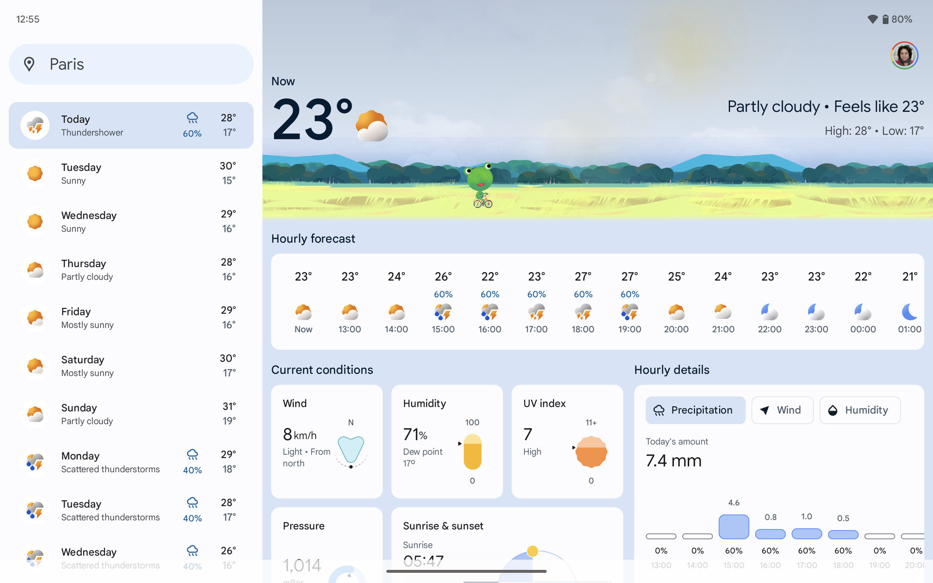 Captura de tela do aplicativo de clima do Google hoje nublado