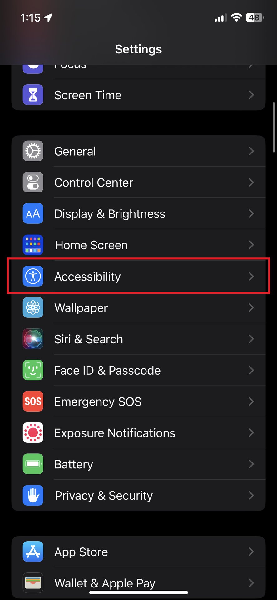 iPhone accessability settings