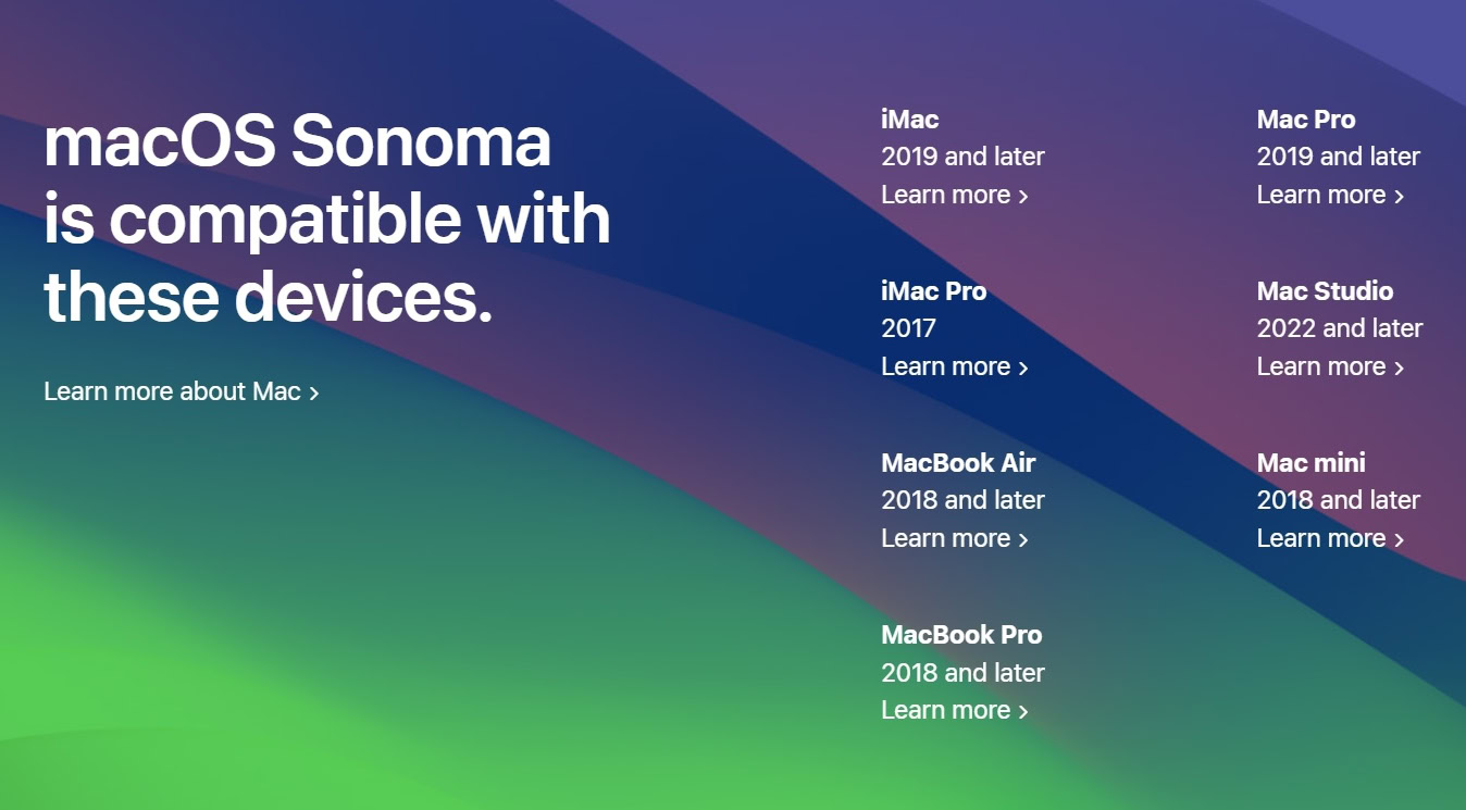 macOS 14 Sonoma Supported Apple Macs and Macbooks