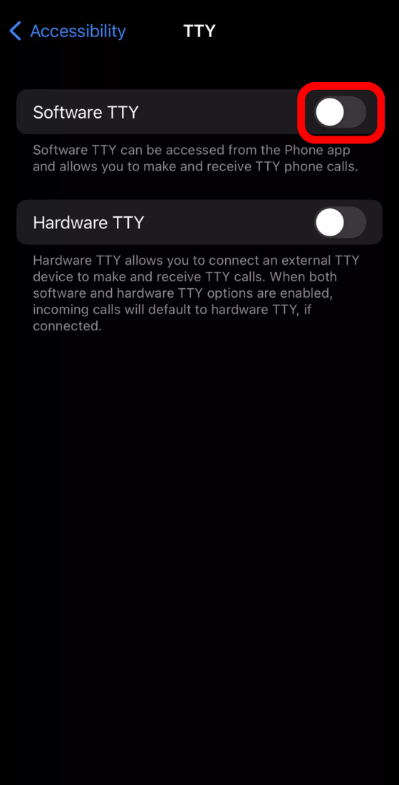 iphone settings accessibility tty software tty
