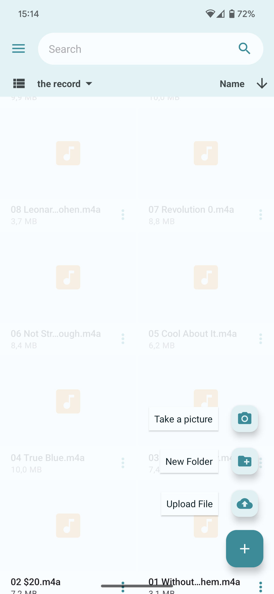 pCloud android app menu key