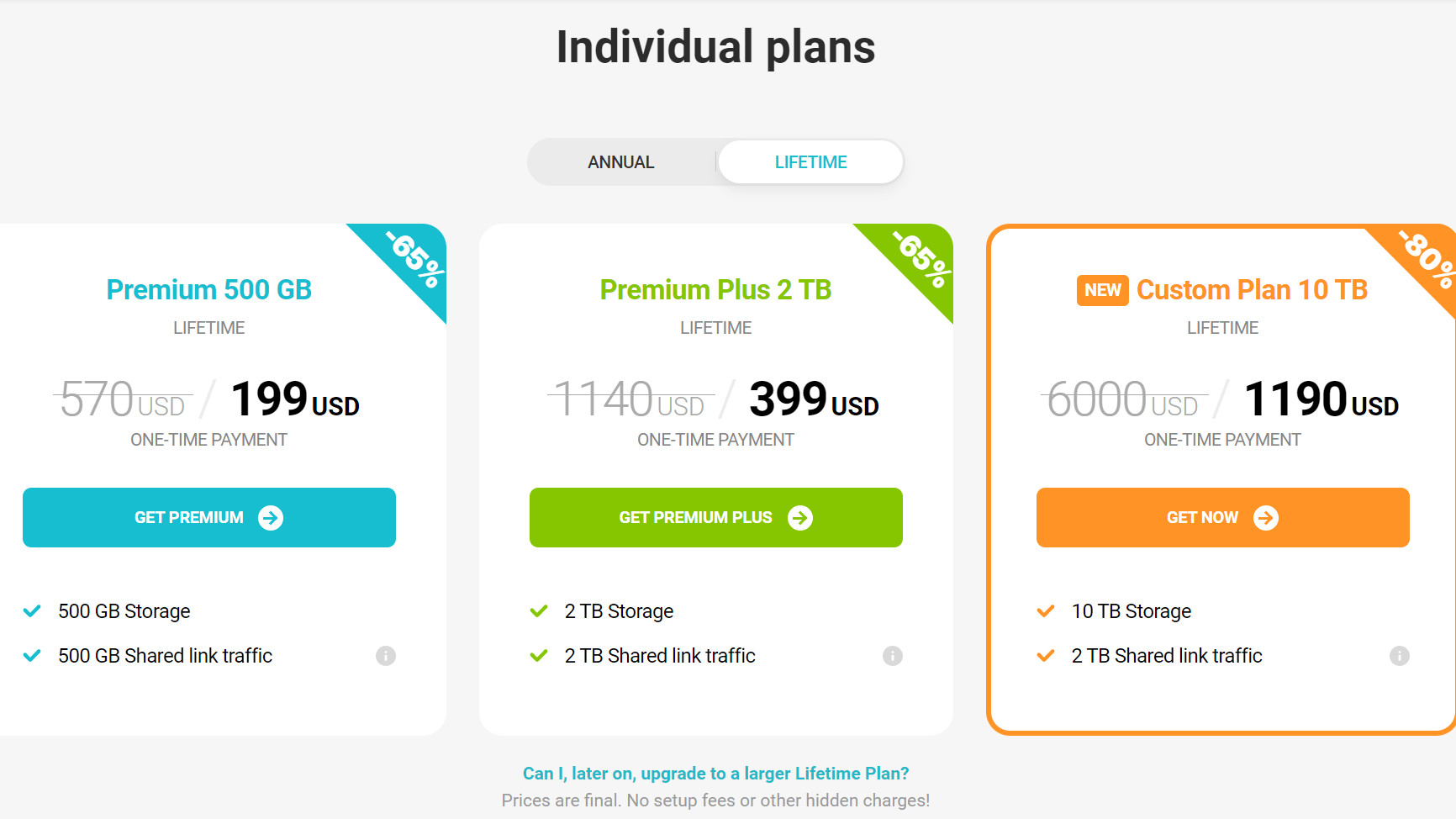 pCloud lifetime plans pricing