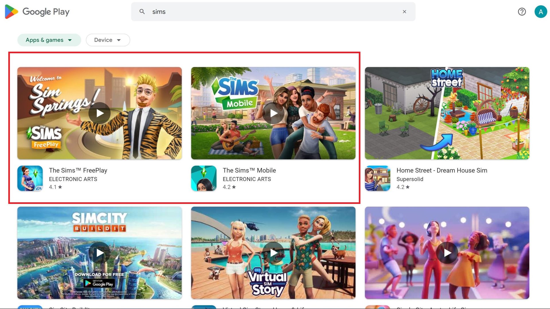 sims play store