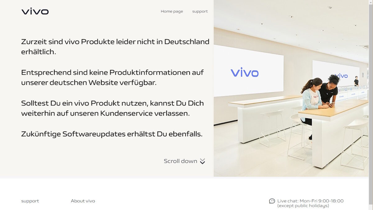 vivo german website notice for stopping sales