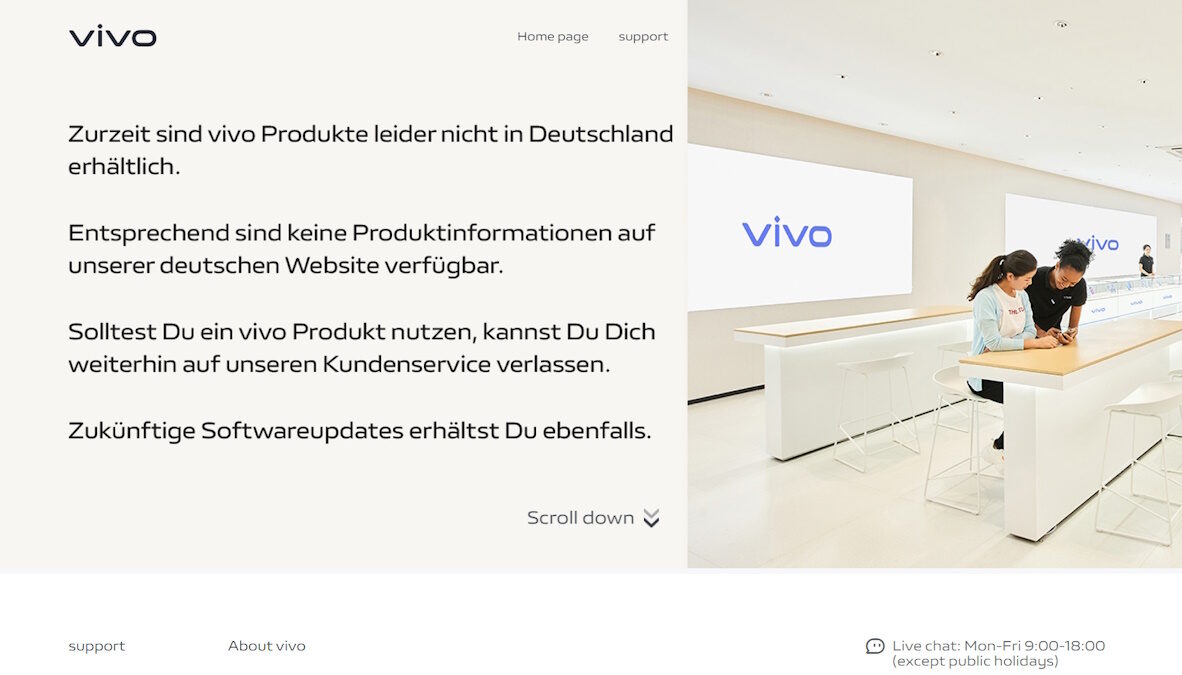vivo german website notice for stopping sales