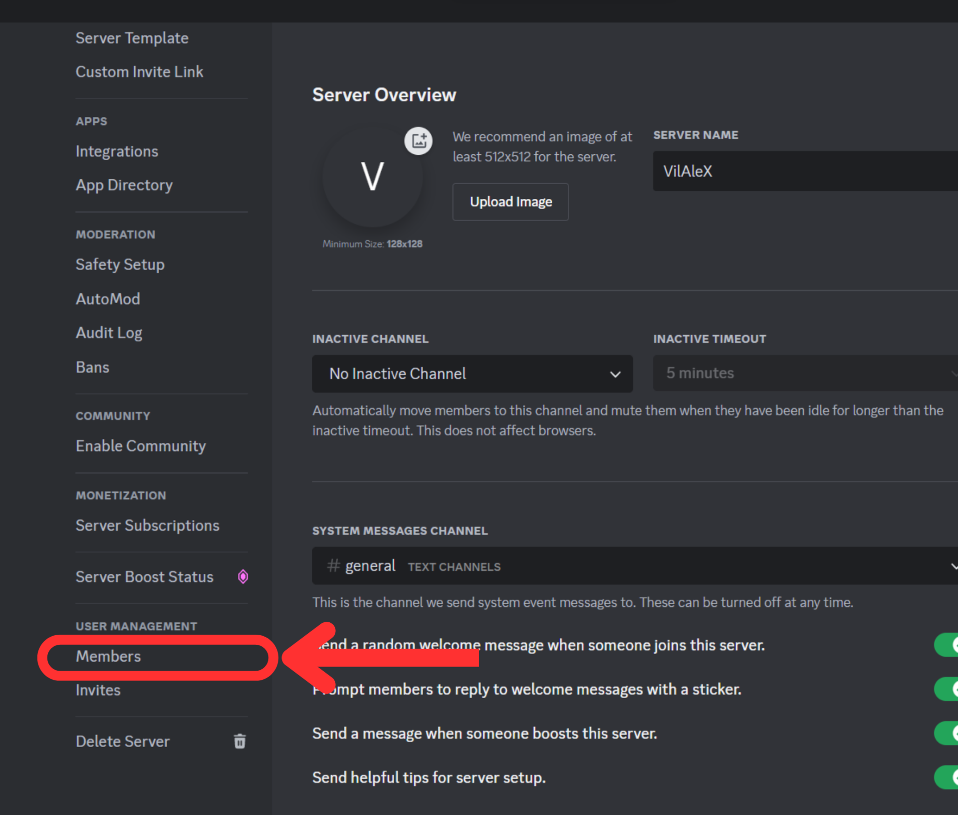 Discord server settings members