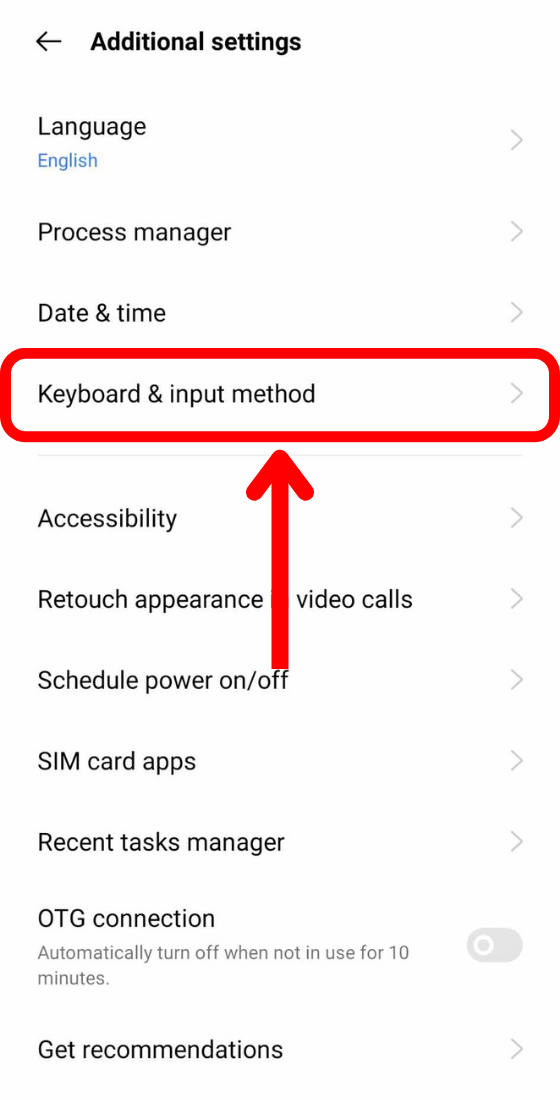android mobile settings keyboard & input method