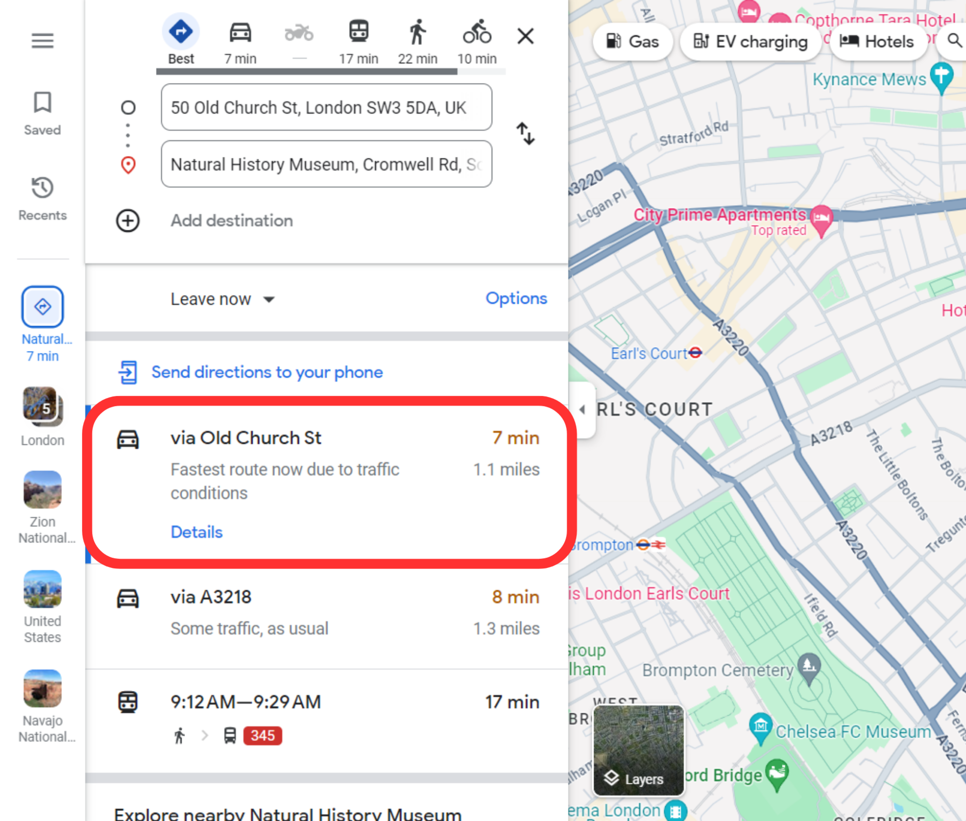 Google maps desktop route options