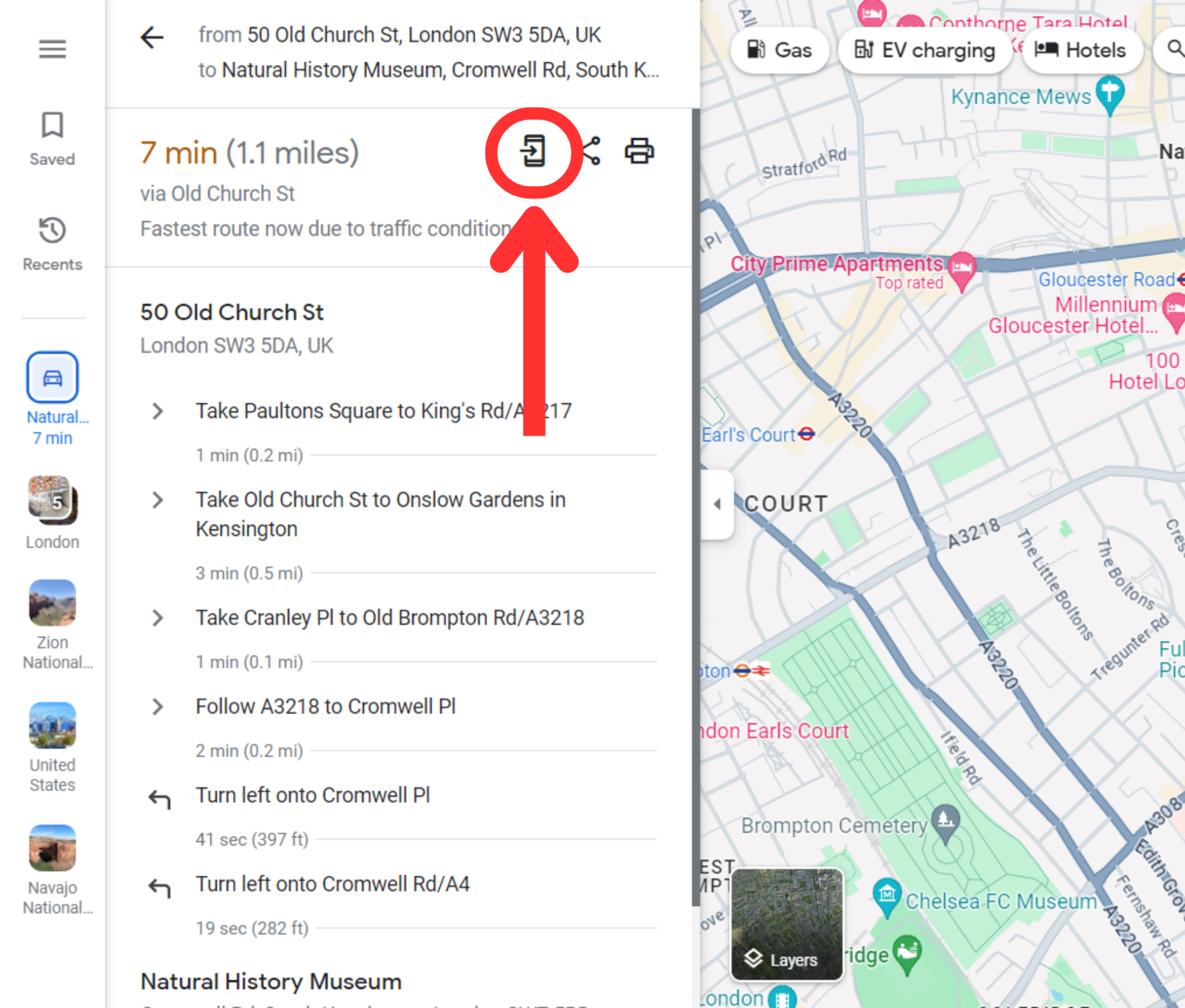 Google maps desktop send to your phone button