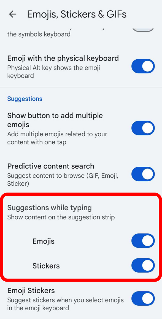 messenger gboard settings emojis, stickers & gifs suggestions while typing