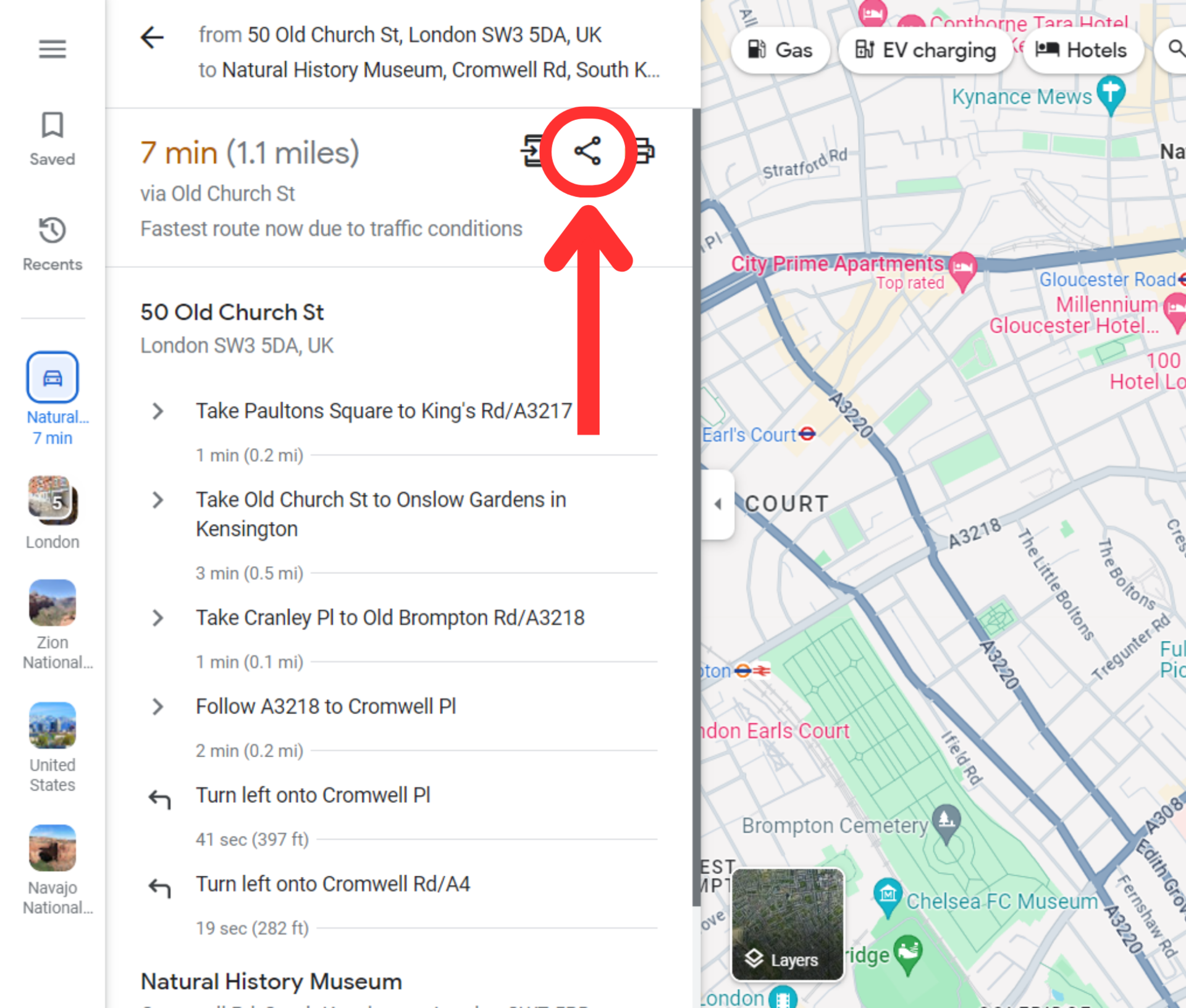 Google maps desktop directions share button