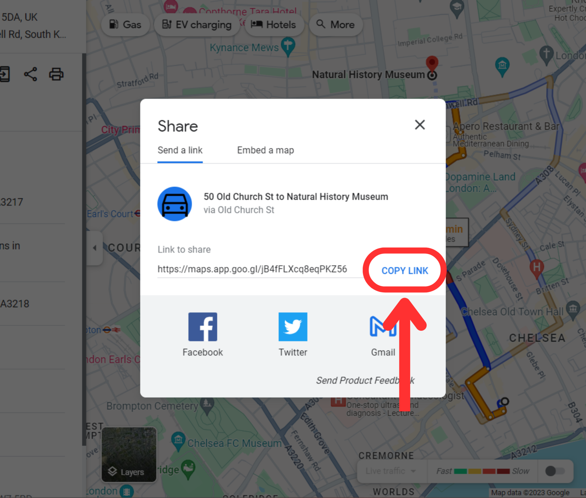 Google maps desktop directions share copy link