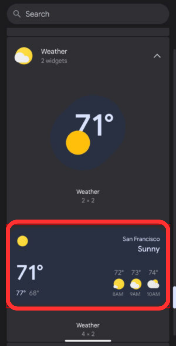 Google pixel 7 home screen widgets weather options