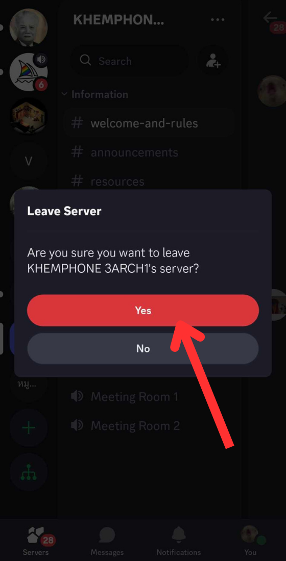 Discord mobile app leave server confirmation