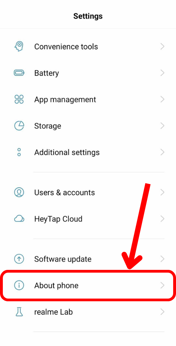 Realme settings about phone