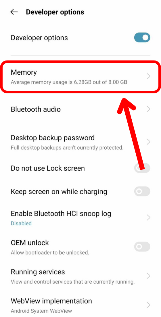 Realme settings additional settings developer options memory
