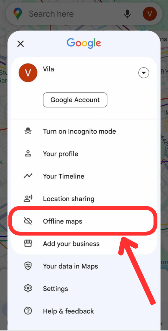 google maps mobile profile menu offline maps