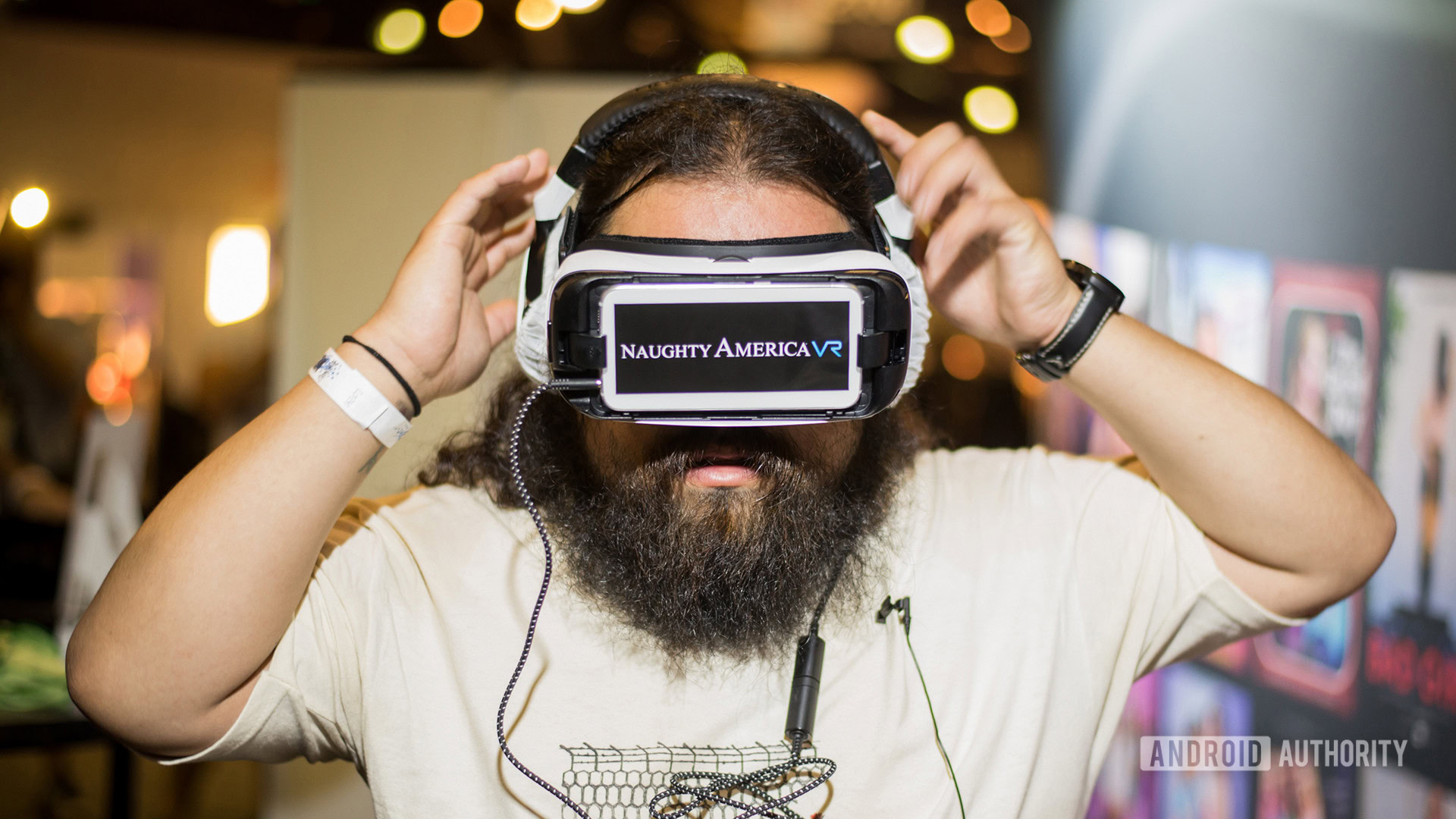 Edgar strapping on a VR headset to watch Naughty America porn