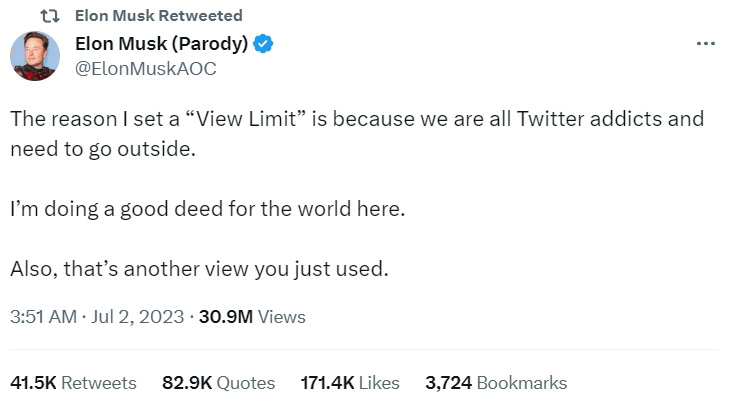 Elon Musk Parody account retweet