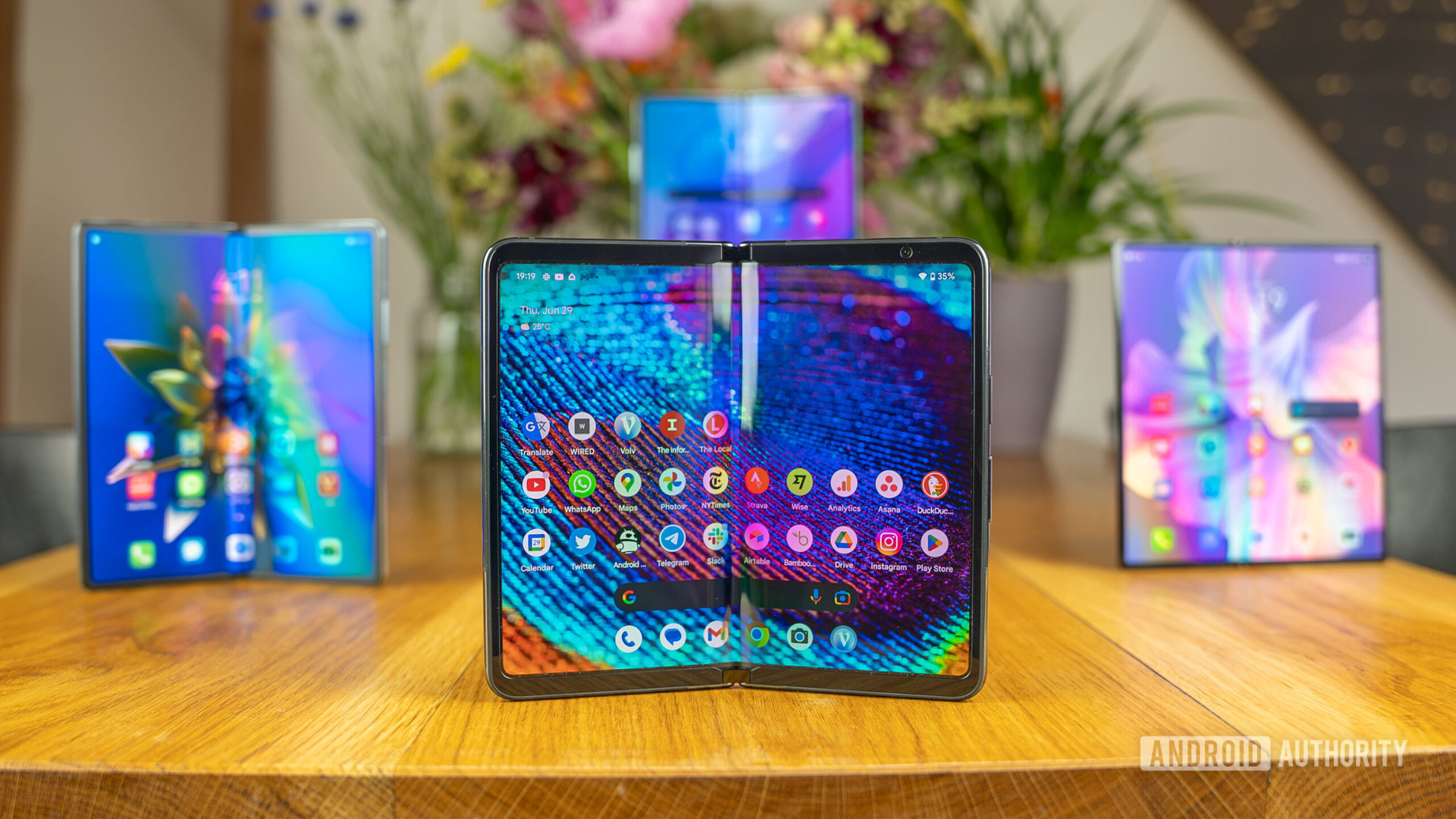 Google Pixel Fold and other foldable phones on table 1