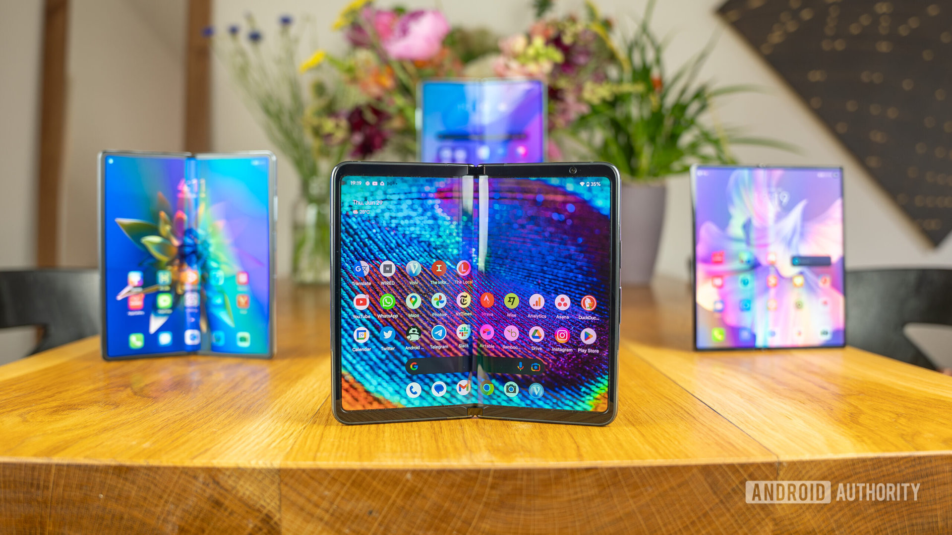 Google Pixel Fold and other foldable phones on table 2