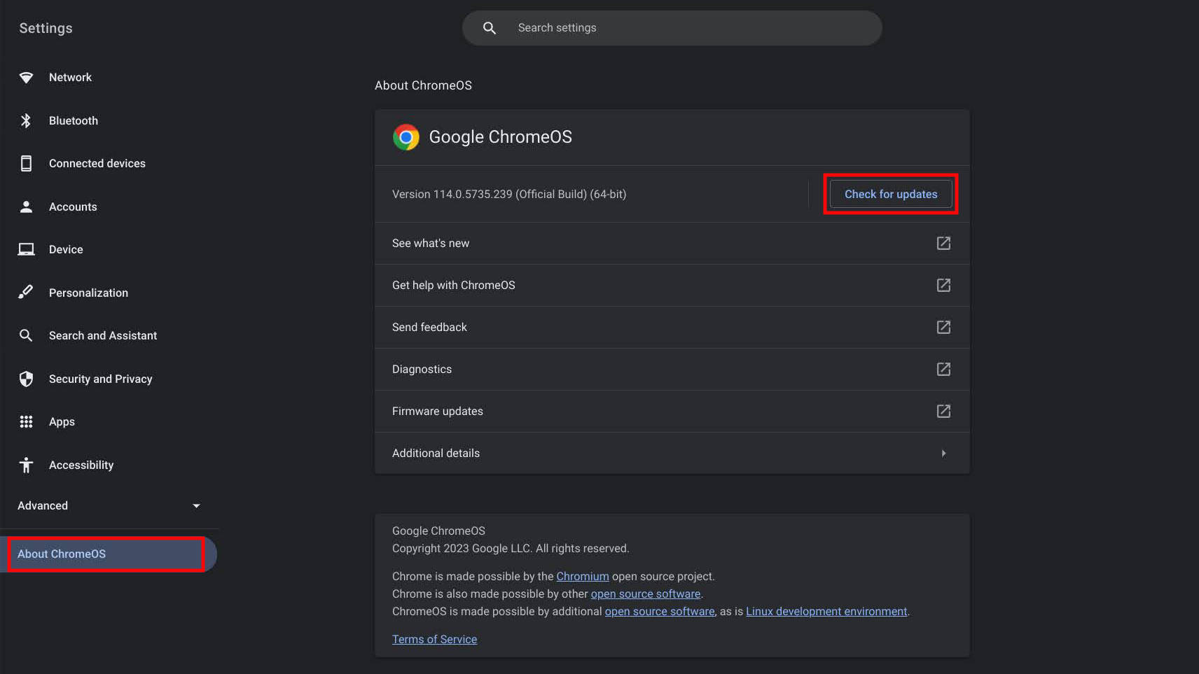 How to check for Chromebook updates